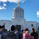 Demonstrators showed up at the Oregon State Capitol to protest the latest cap-and-trade bill.